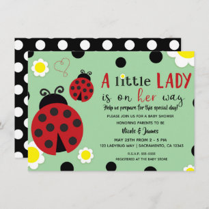 Invitation Petite fille rouge Ladybug verte Fleurs Baby showe