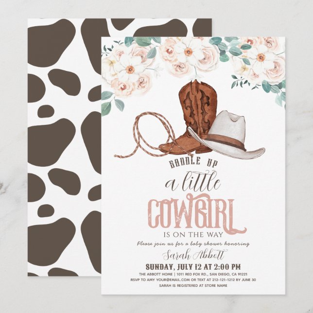 Invitation Petite fille Western Floral Baby shower fille (Devant / Derrière)