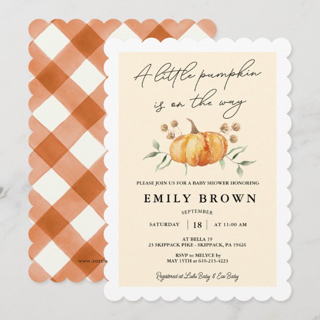 Invitation Petite Fleur de Citrouille Fête de Bébé Neutre (Devant / Derrière)