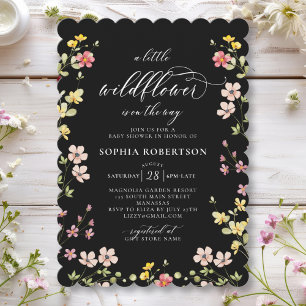Invitation Petite Fleur Sauvage Baby Shower Bohème Noir