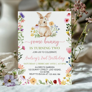 Invitation Petite Fleur sauvage lapin fille Anniversaire