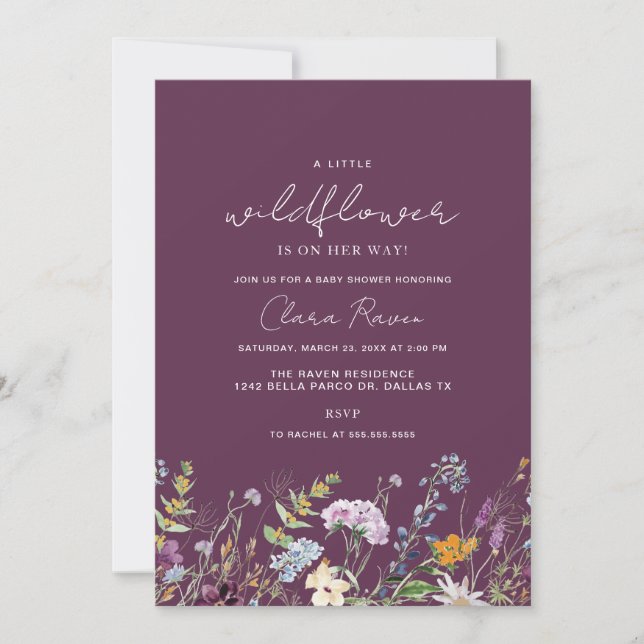 Invitation Petite Fleur Sauvage Plum Pourpre Baby Shower (Devant)