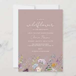 Invitation Petite Fleur Sauvage Rose Poussiéreuse Baby Shower