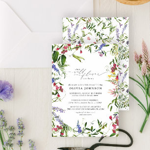 Invitation Petite Fleur Sauvage Script Fête Prénatale Florale