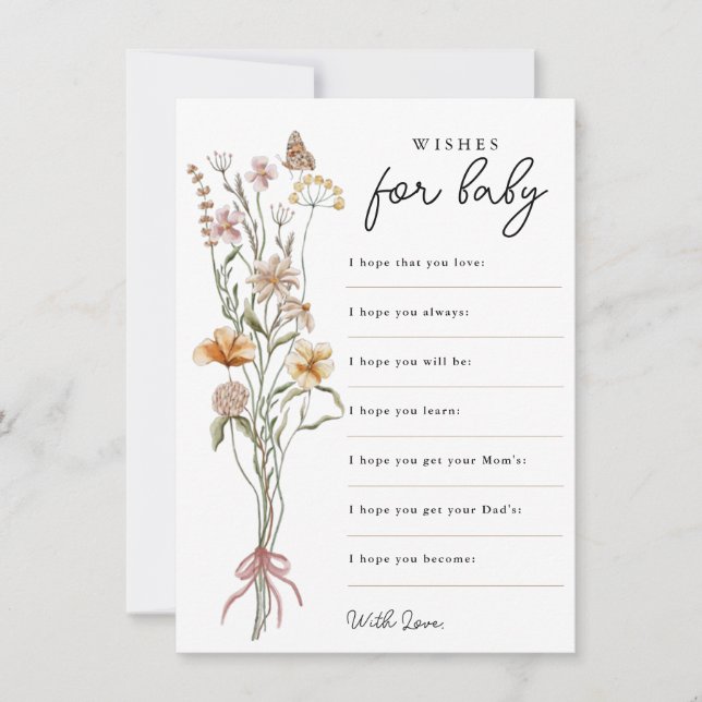 Invitation Petite Fleur Sauvage Souhaite pour Bébé Jeu de Bab (Devant)