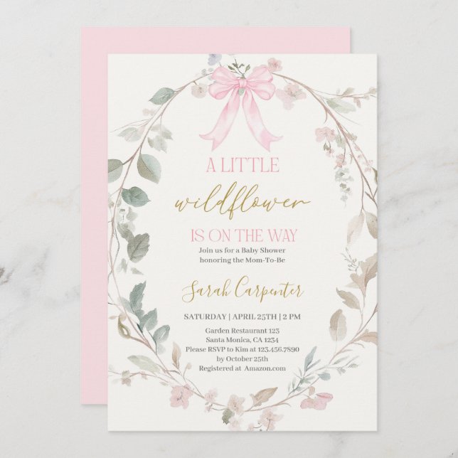 Invitation Petite Fleur sauvage sur son chemin Baby shower fi (Devant / Derrière)