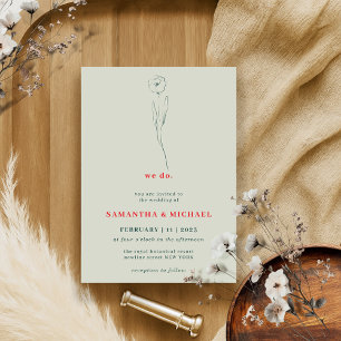 Invitation Petite Fleur Vert Rouge Boho Indie Botanique nous