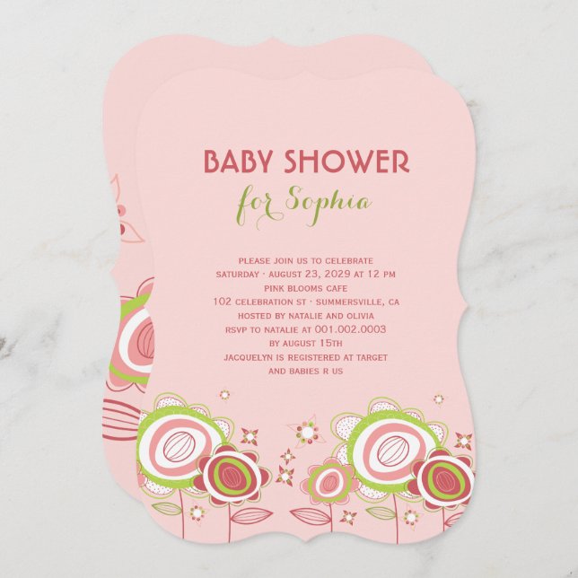 Invitation Petite fleurs rose douce Baby shower floral fille (Devant / Derrière)