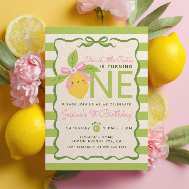 Invitation Petite Frangette Verte Fruit Citron Fête de 1er An (Créateur téléchargé)