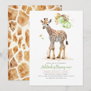 Invitation Petite Giraffe Vert et Boho Brown Anniversaire