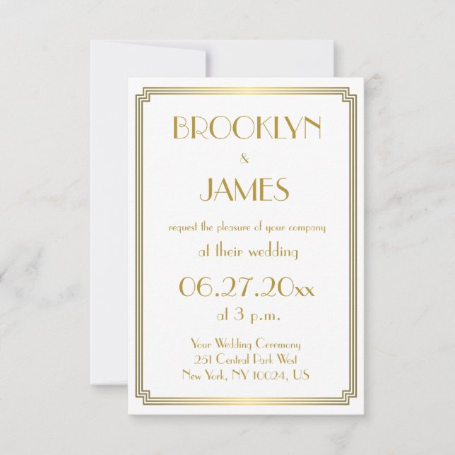 Invitation Petite Grande Gatsby Art Déco Mariage blanc Invite (Devant)