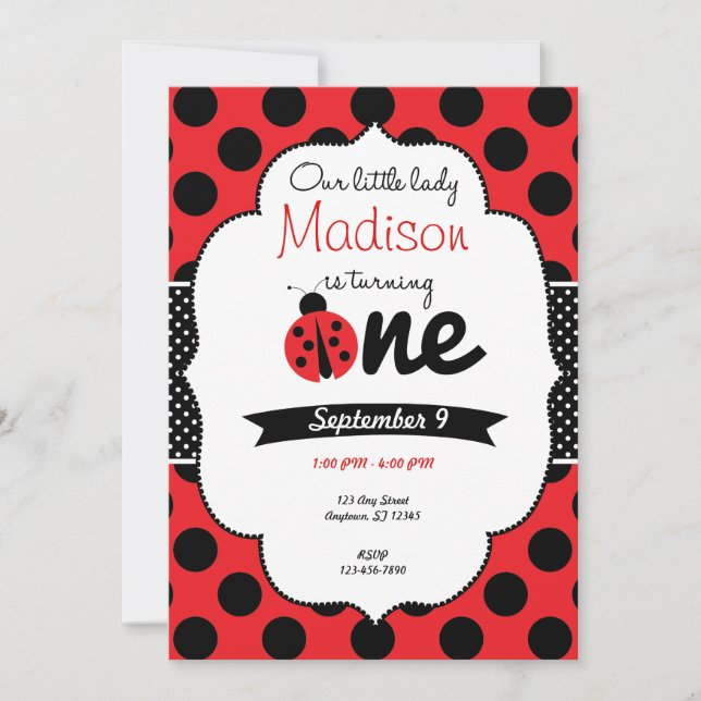 Invitation Petite Ladybug premier anniversaire Polka Dot Invi (Devant)