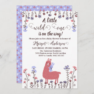 Invitation Petite lama Bunny Baby shower sauvage un