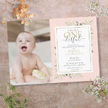 Invitation Petite Mademoiselle Merveilleuse Fille Rose 1er An<br><div class="desc">Invitation de premier anniversaire de Little Miss ONEderful avec un feuillage élégant sur fond rose,  une typographie stylée et une photo spéciale de la fille qui fête son anniversaire. Conçu par Thisisnotme©</div>