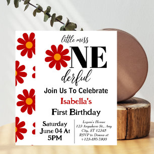 Invitation Petite Mademoiselle Onederful Fille 1er Anniversai