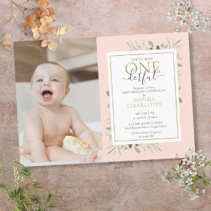 Invitation Petite Mademoiselle ONEderful Fille Rose 1er Anniv