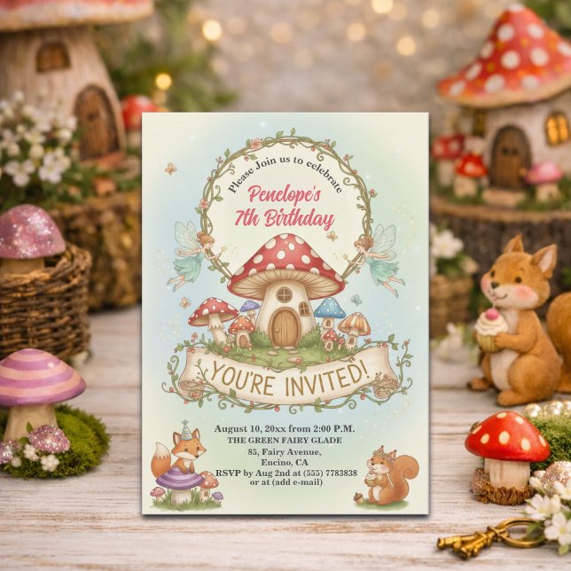 Invitation Petite Maison de Champignons Fées 7e Anniversaire (Créateur téléchargé)