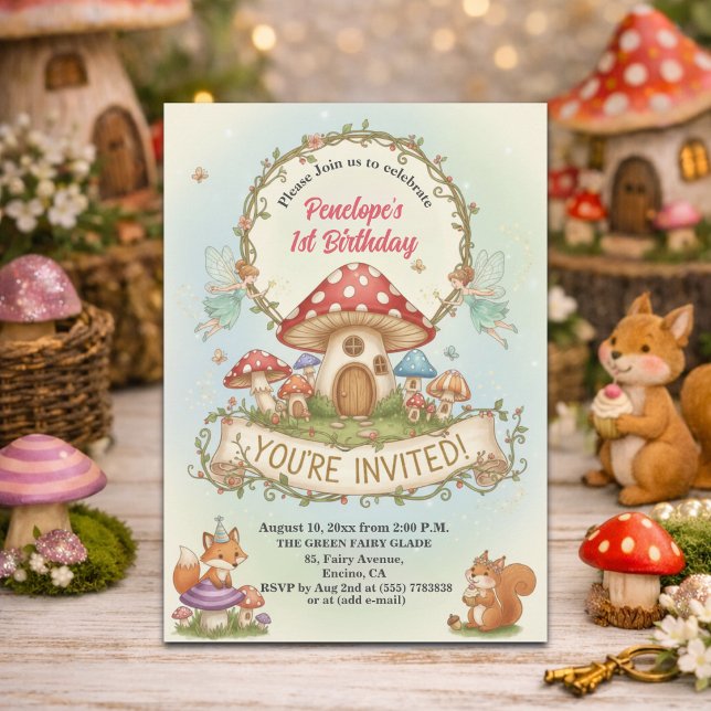 Invitation Petite Maison de Fées Champignons 1er Anniversaire (Créateur téléchargé)
