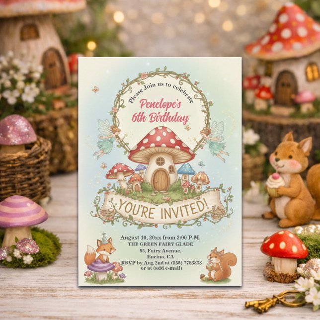 Invitation Petite Maison de Fées Champignons 6e Anniversaire (Créateur téléchargé)