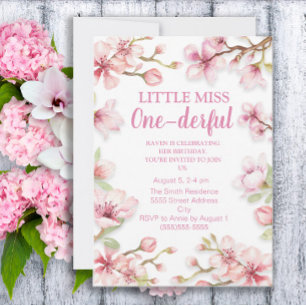 Invitation Petite Miss 1er Anniversaire Rose Floral
