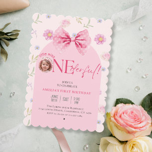 Invitation Petite miss fleurie Pink Bow Onederful 1er anniver