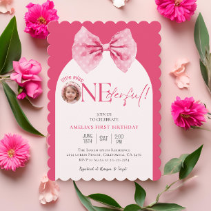 Invitation Petite miss fleurie Pink Bow Onederful 1er anniver