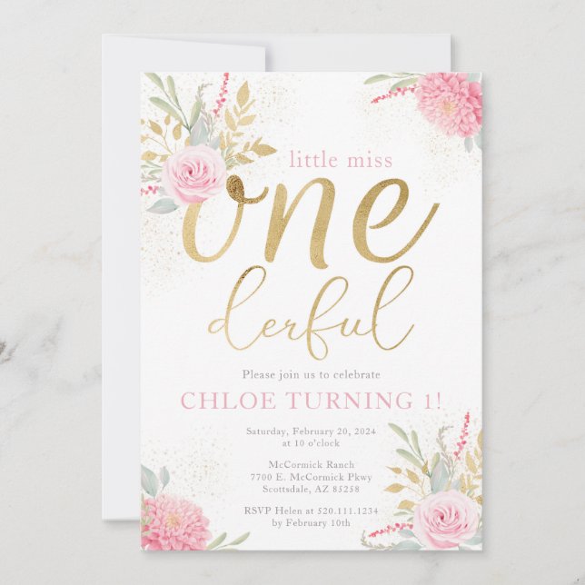 Invitation Petite Miss ONE derful Floral Anniversaire Invitat (Devant)