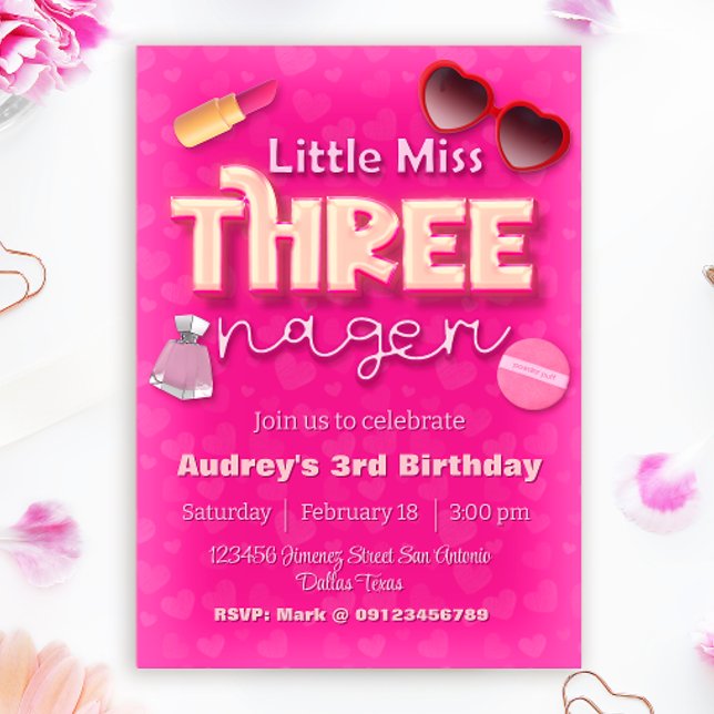 Invitation Petite Miss Threenager - Fille 3e Anniversaire (Little Miss Threenager - Girl 3rd Birthday Invitation)