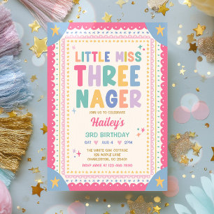 Invitation Petite Miss Threenager Fille Fantaisiste 3ème Anni