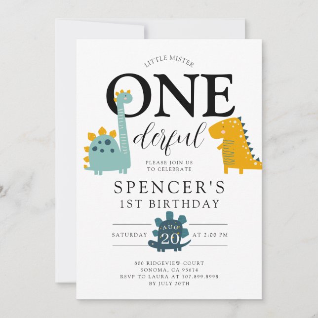 Invitation Petite Mister ONEderful Dinosaures Anniversaire du (Devant)