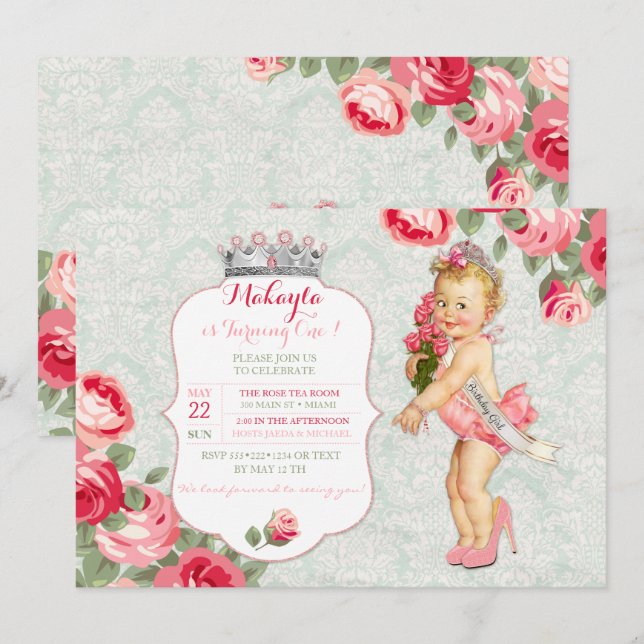 Invitation Petite Mlle American Pageant princesse de bébé (Devant / Derrière)