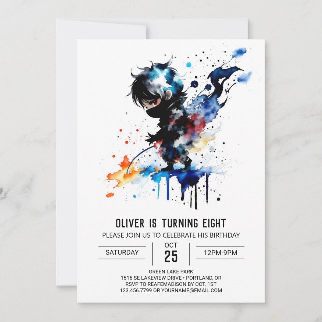 Invitation Petite Ninja Boy Digital Anniversaire (Devant)