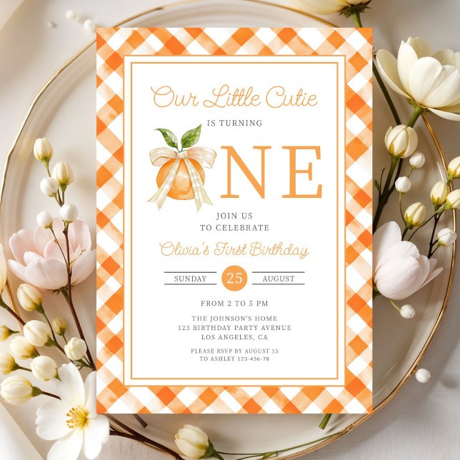 Invitation Petite Orange Mignonne Citron 1er Anniversaire (Little Cutie Orange Citrus 1st Birthday Invitation)