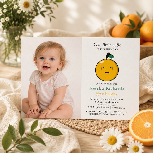Invitation Petite Orange Mignonne Citronnée 1er Anniversaire (Little Cutie Orange Citrus 1st Birthday Invitation)