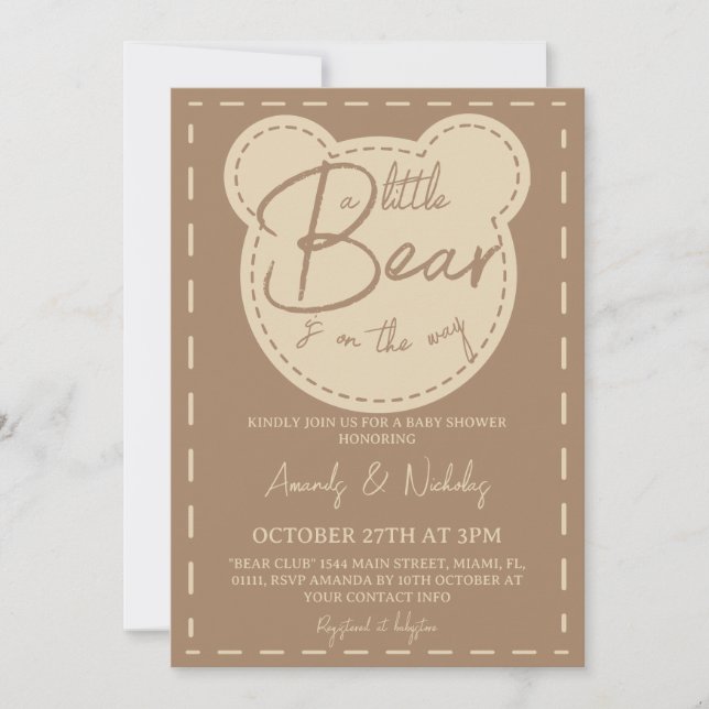 Invitation Petite Ourson Moderne Fête de Naissance Neutre (Devant)