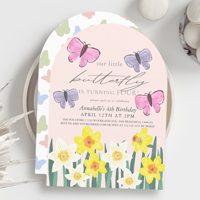 Invitation Petite papillon Daffodil Rose fille Anniversaire (Créateur téléchargé)