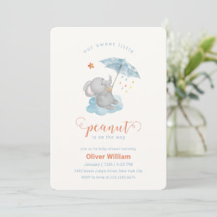 Invitation Petite parapluie bleu éléphant bébé shower