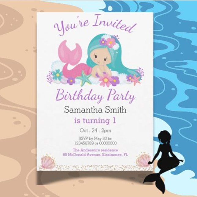 Invitation Petite Parties scintillant de sirène fête d'annive (You’re Invited to a Magical Under the Sea 1st Birthday!)