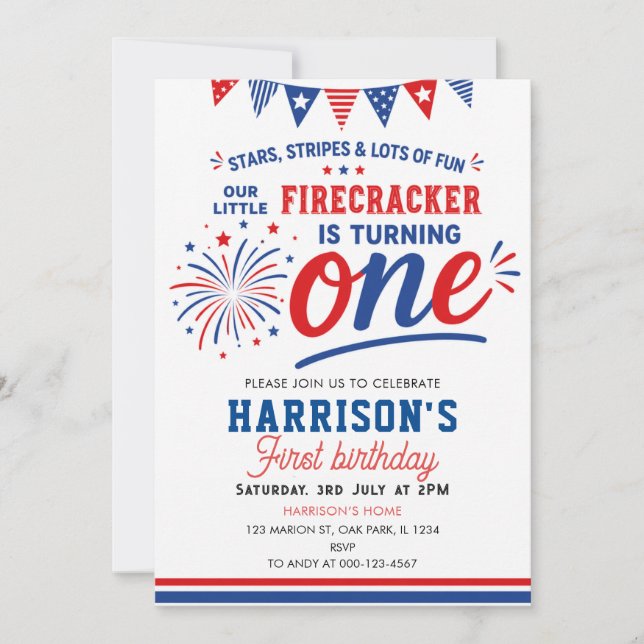 Invitation Petite Pétard 4 juillet 1er Anniversaire (Devant)