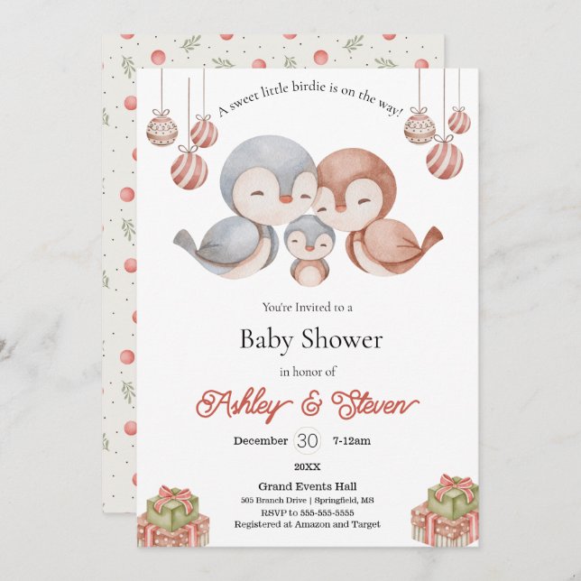 Invitation Petite petite baby shower de bouleau douce invitat (Devant / Derrière)