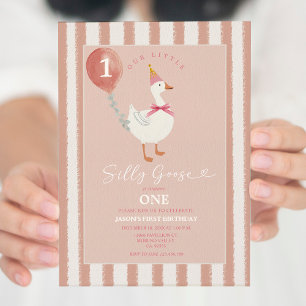 Invitation Petite petite oie rose ballons fille 1er anniversa