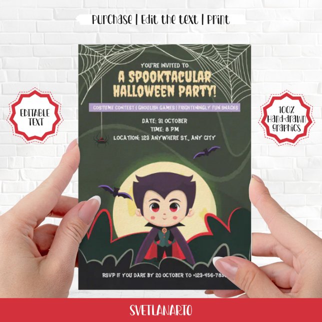 Invitation Petite petite vampire garçon Halloween fêter invit (Cute Little Vampire Halloween Party Invitation)
