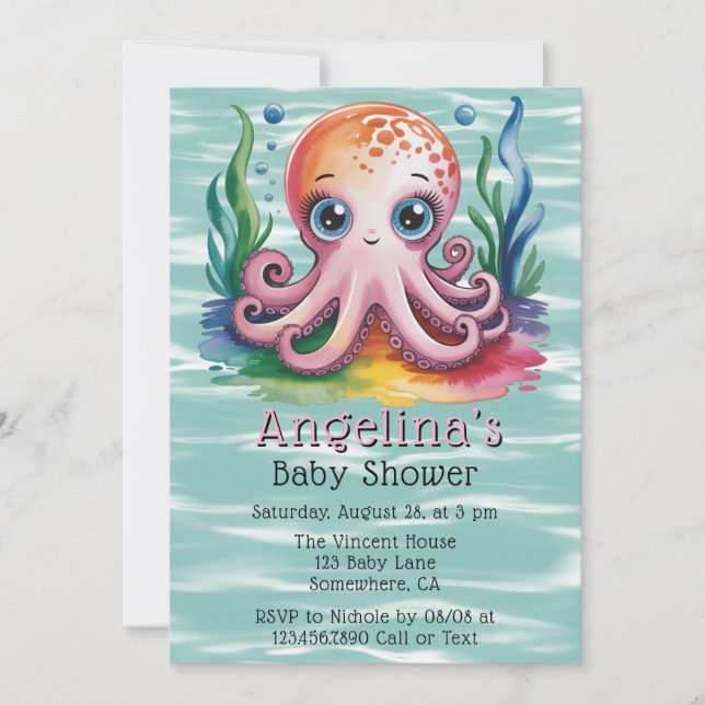 Invitation Petite Pieuvre Sous Le Baby shower De Mer (Devant)