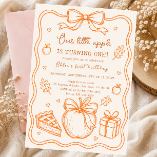 Invitation Petite pomme anniversaire nœud automnal dessin doo