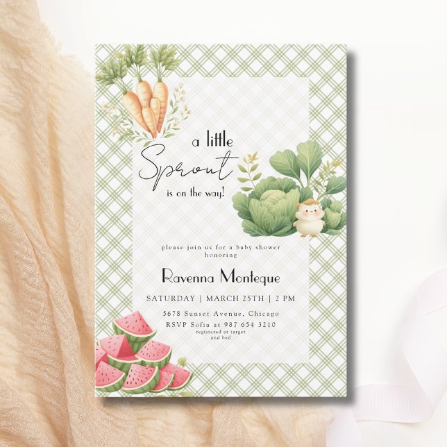 Invitation Petite Pousse Baby Shower Vert Gingham (Créateur téléchargé)