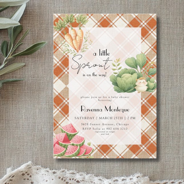 Invitation Petite pousse Baby Shower Violet Gingham (Créateur téléchargé)