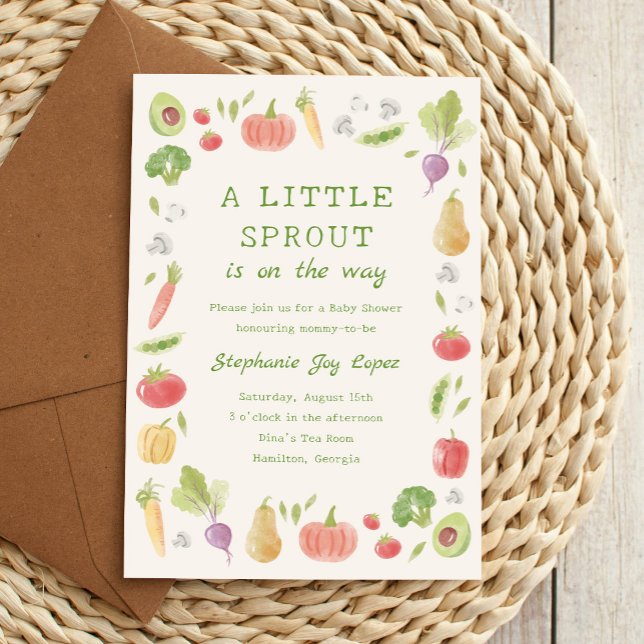 Invitation Petite pousse en route Fête de bébé légumes (A little sprout is on the way baby shower invitation)