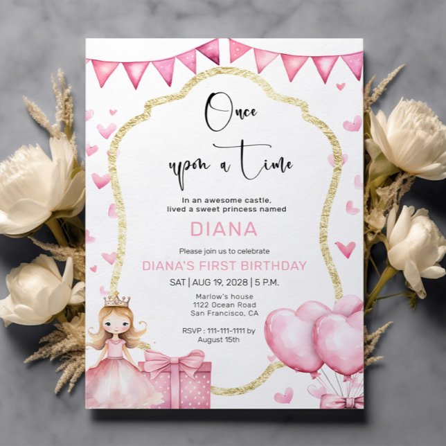 Invitation Petite Princesse 1er Anniversaire (Créateur téléchargé)