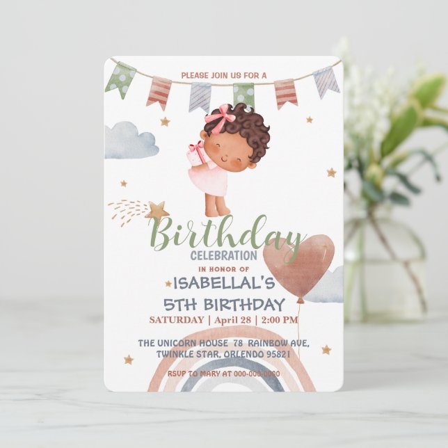 Invitation Petite princesse afro filles Balloon Anniversaire (Debout devant)