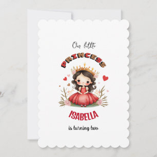 Invitation Petite princesse avec robe rouge